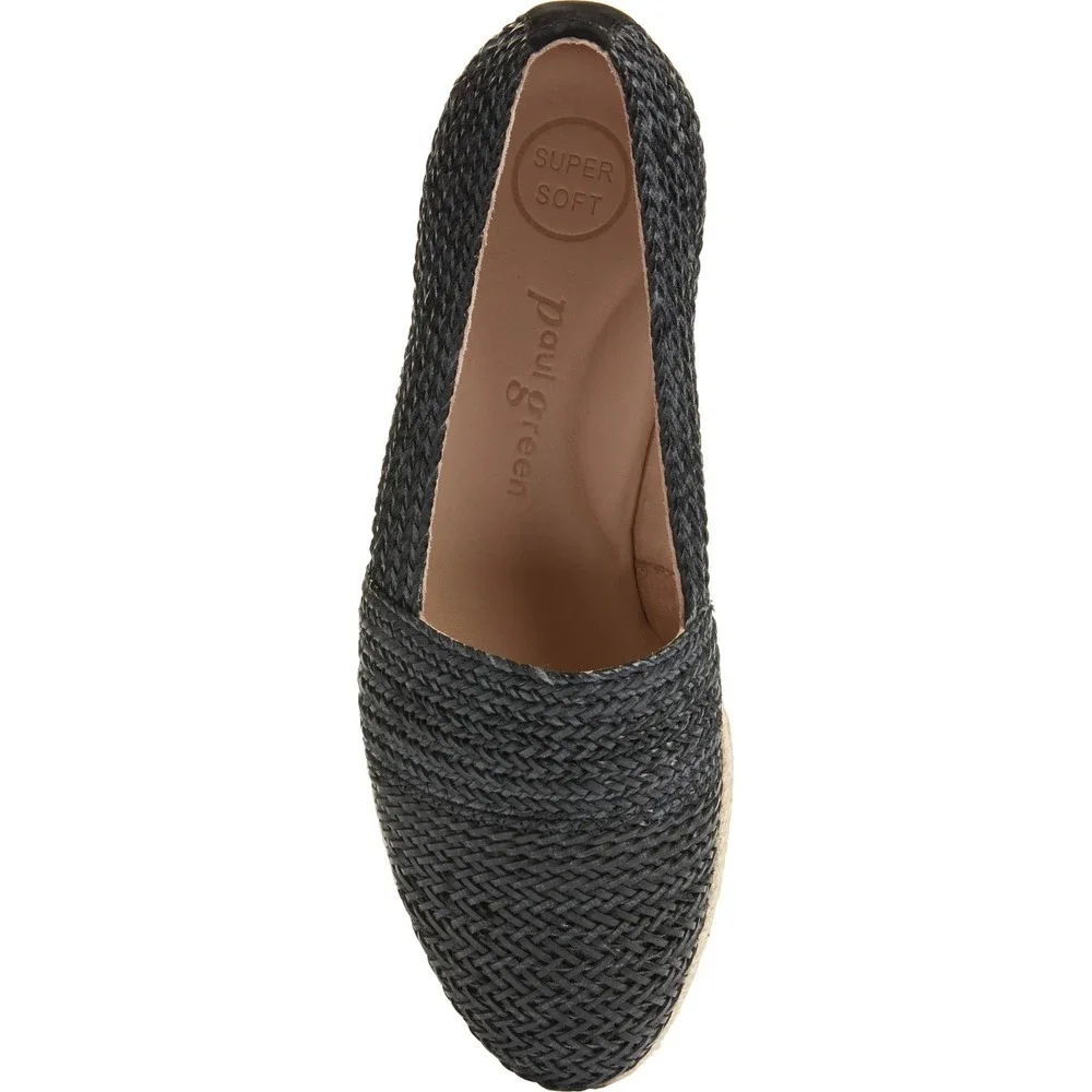 Paul Green Lori Espadrilles Sz 9 Black Woven Raffia Flats Comfortable Chic Beach
